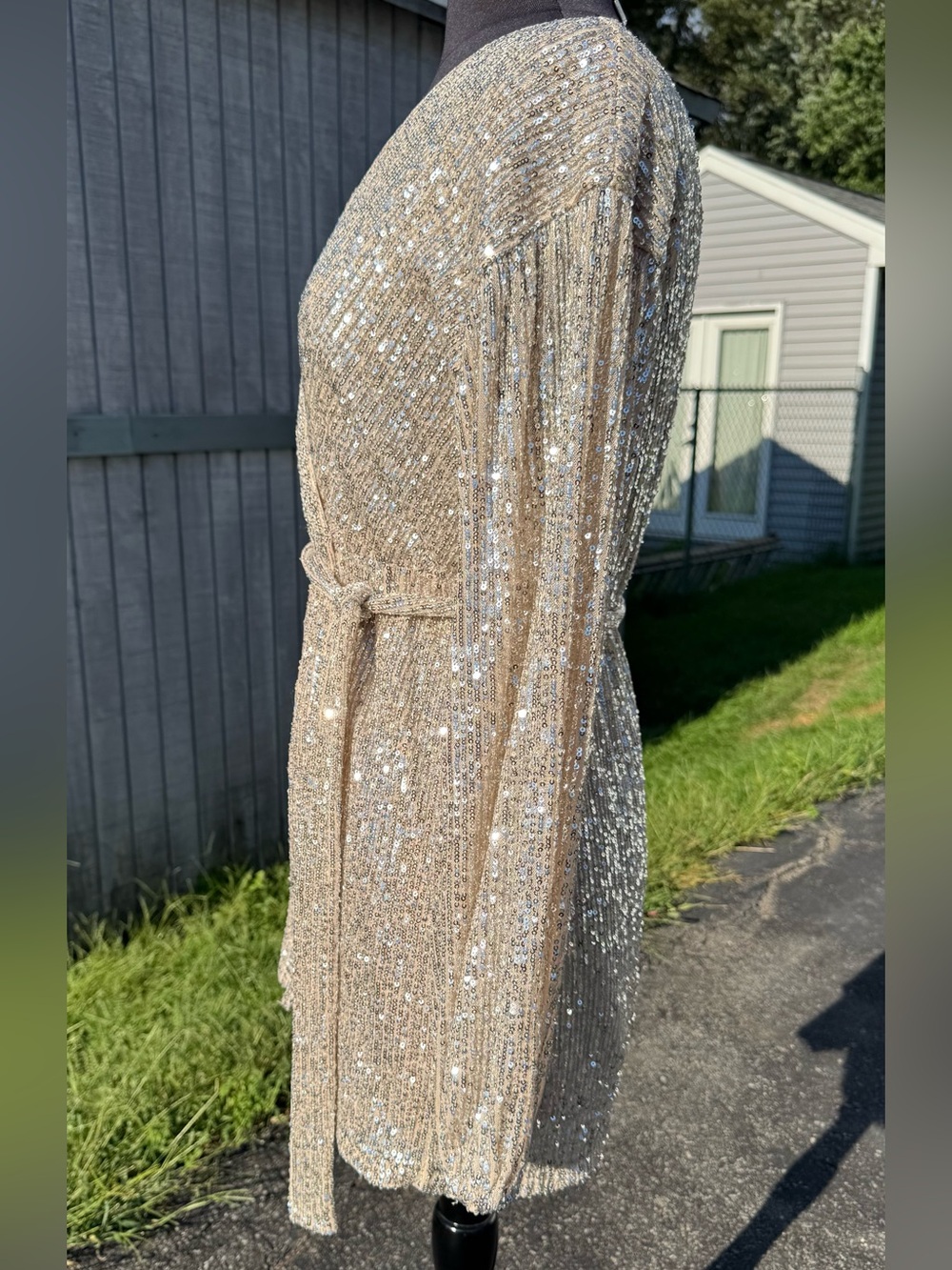 Princess Polly Champagne Sequin Wrap Mini Dress - Picture 2 of 8